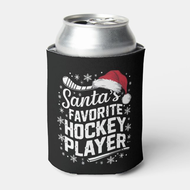 Santa's Favorite Hockey Player Pajama Christmas  Can Cooler (Can Front)