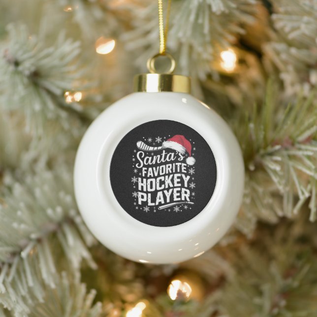 Santa's Favorite Hockey Player Pajama Christmas  Ceramic Ball Christmas Ornament (Tree)