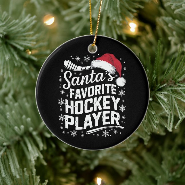 Santa's Favorite Hockey Player Pajama Christmas  Ceramic Ornament (Tree)