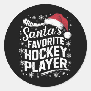 Santa's Favorite Hockey Player Pajama Christmas  Classic Round Sticker