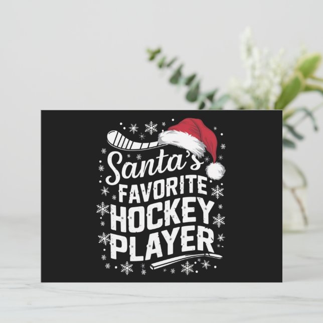 Santa's Favorite Hockey Player Pajama Christmas  Holiday Card (Standing Front)