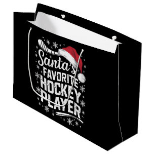 Santa's Favorite Hockey Player Pajama Christmas Large Gift Bag