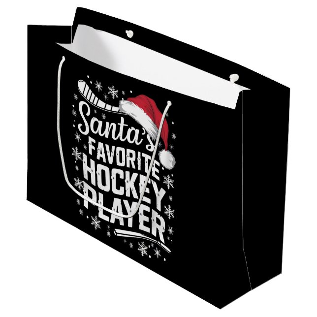 Santa's Favorite Hockey Player Pajama Christmas  Large Gift Bag (Front Angled)
