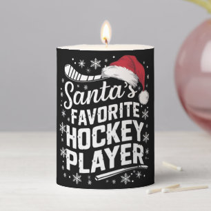 Santa's Favorite Hockey Player Pajama Christmas Pillar Candle
