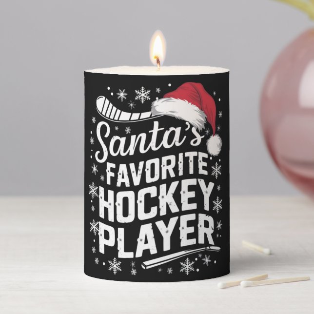 Santa's Favorite Hockey Player Pajama Christmas  Pillar Candle (In Situ)