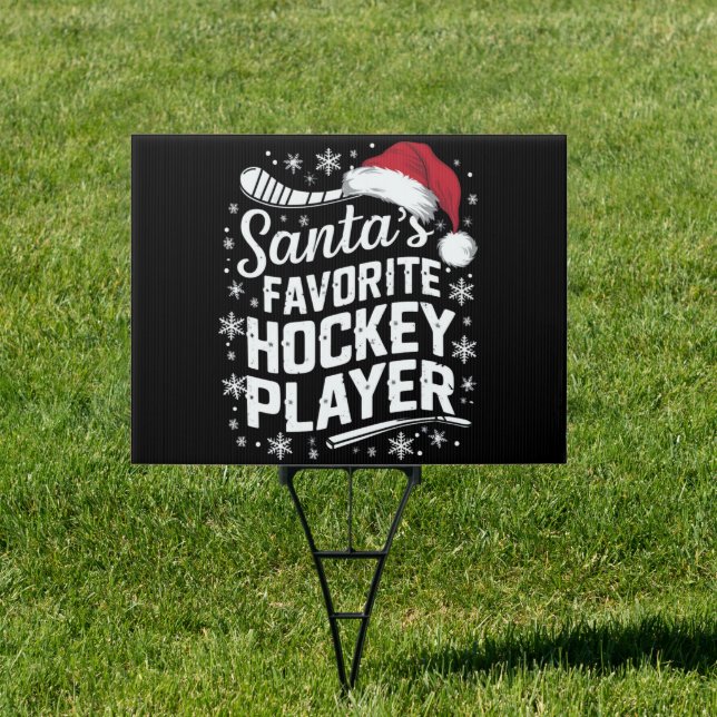 Santa's Favorite Hockey Player Pajama Christmas  Sign (Insitu)