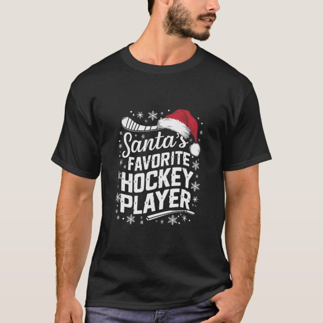 Santa's Favorite Hockey Player Pajama Christmas  T-Shirt (Front)