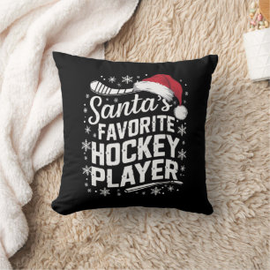 Santa's Favorite Hockey Player Pajama Christmas  Throw Pillow