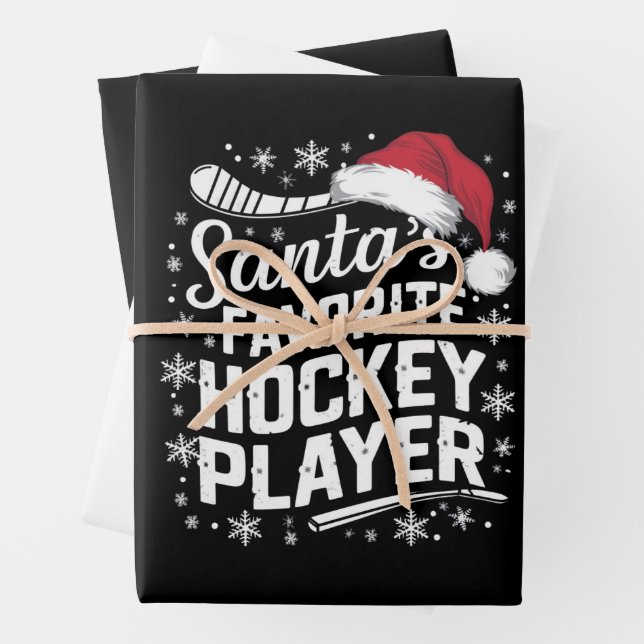 Santa's Favorite Hockey Player Pajama Christmas  Wrapping Paper Sheets (In situ)