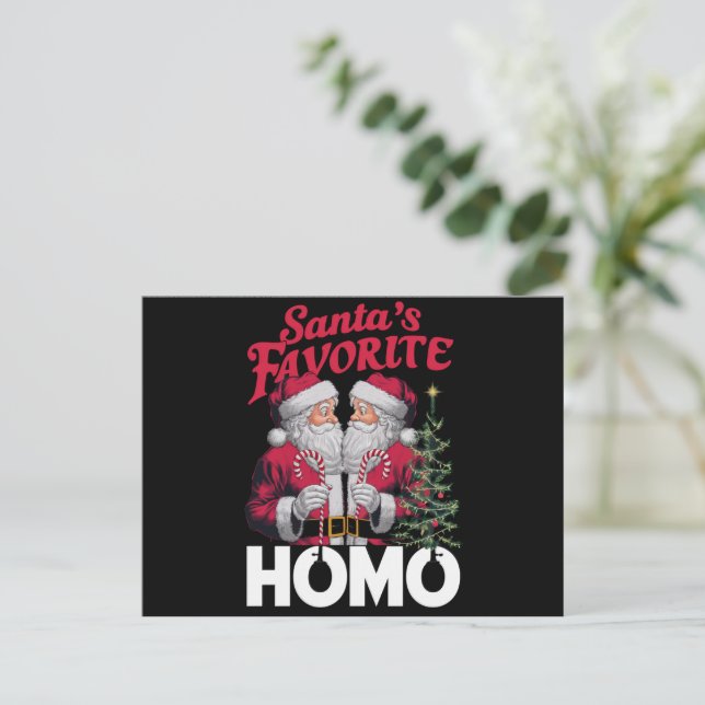 Santas Favorite Homo Gay Christmas LGBTQ Pride  Holiday Postcard (Standing Front)