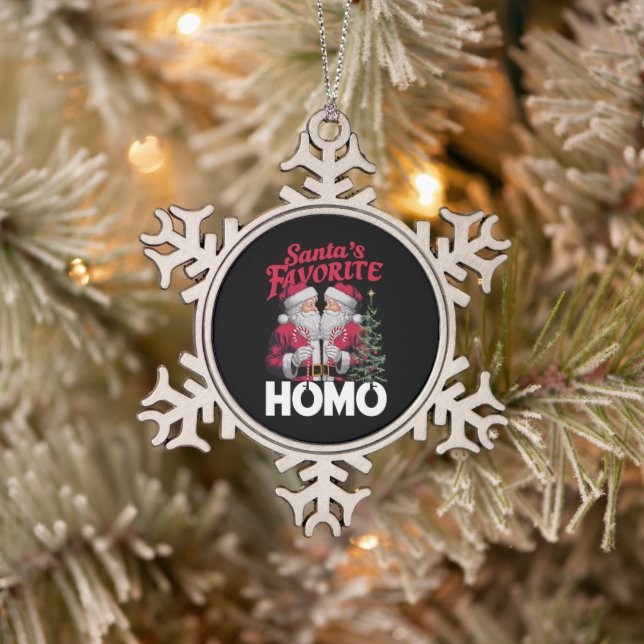Santas Favorite Homo Gay Christmas LGBTQ Pride  Snowflake Pewter Christmas Ornament (Tree)