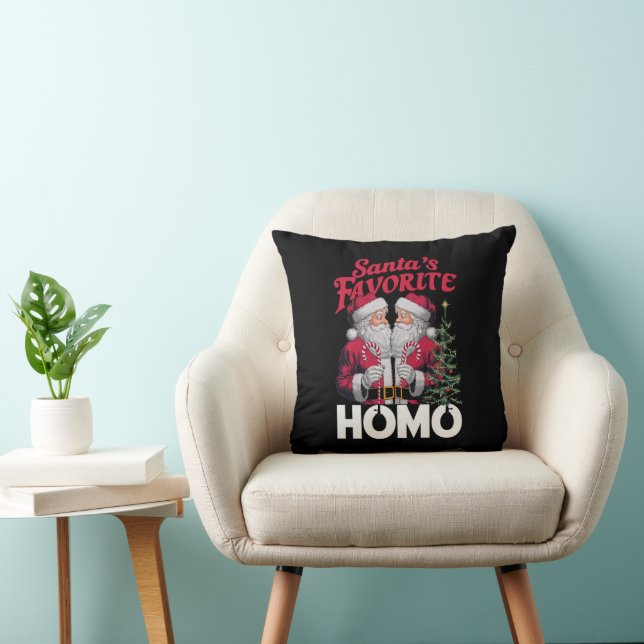 Santas Favorite Homo Gay Christmas LGBTQ Pride  Throw Pillow (Chair)