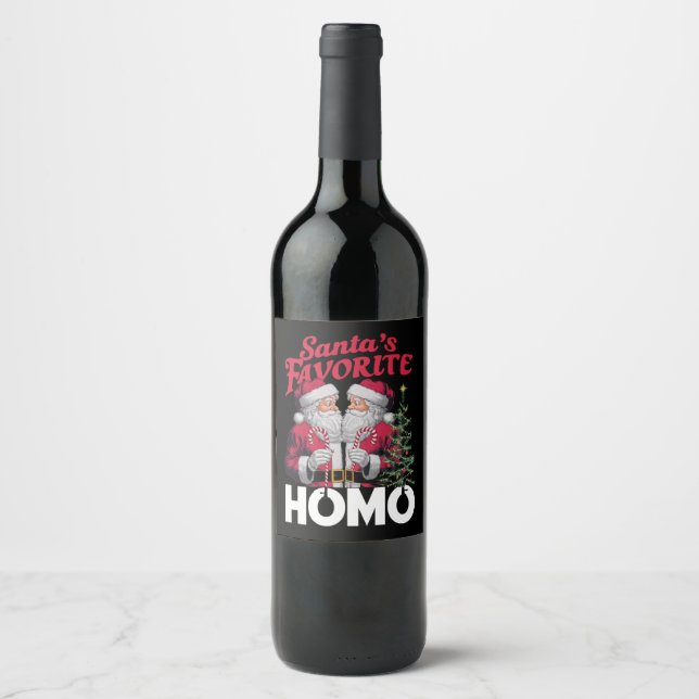 Santas Favorite Homo Gay Christmas LGBTQ Pride  Wine Label (Front)