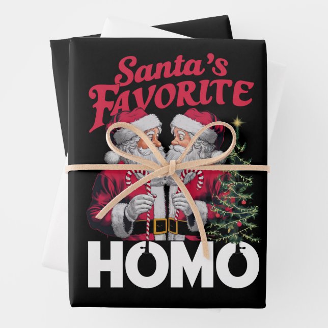 Santas Favorite Homo Gay Christmas LGBTQ Pride  Wrapping Paper Sheets (In situ)