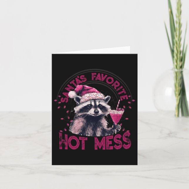 Santa's Favorite Hot Mess Christmas Funny Raccoon  Card (Front)