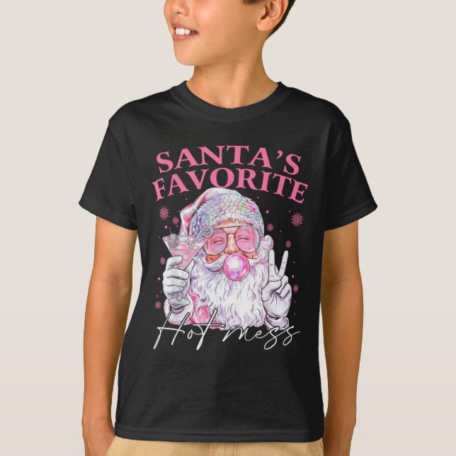 Santa's Favorite Hot Mess Funny Christmas  T-Shirt (Front)
