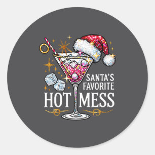 Santa's Favorite Hot Mess Long Sleeve  Classic Round Sticker