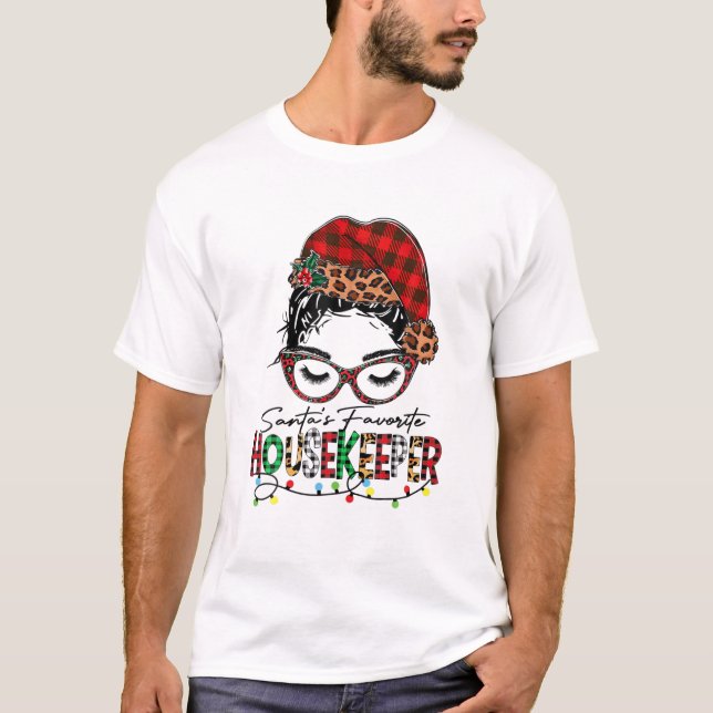 Santa's Favorite Housekeeper Christmas Buffalo Pla T-Shirt (Front)