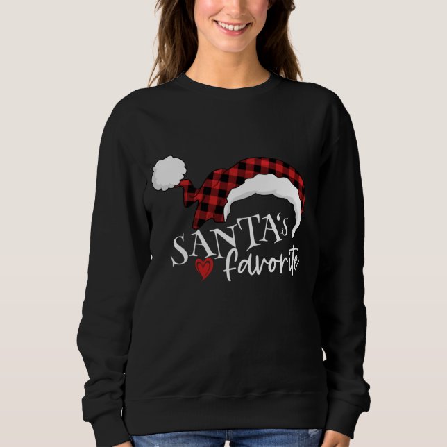 Santa's Favorite in Red Buffalo Plaid Santa Hat To Sweatshirt (Front)