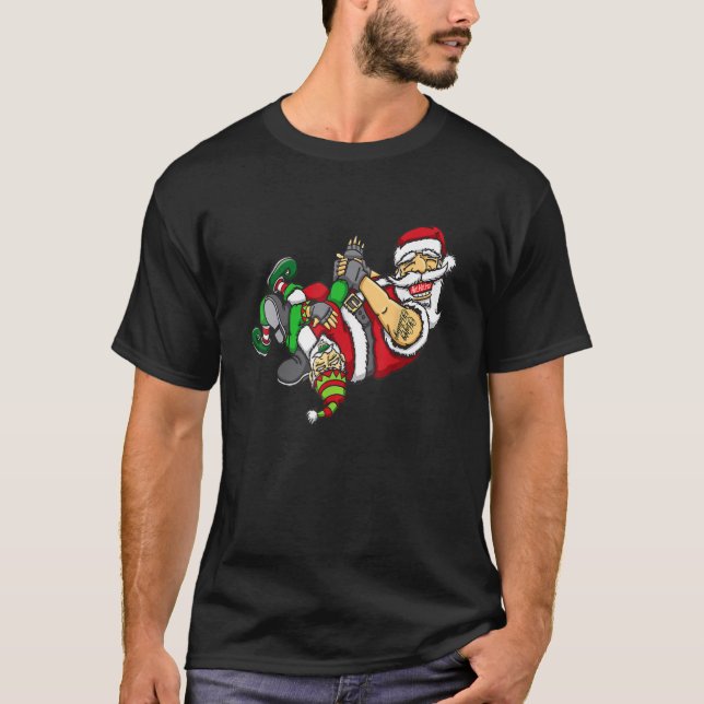 Santas Favorite JiuJitsu Fighter Funny Christmas S T-Shirt (Front)