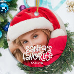 Santa's Favorite Kids Baby Photo Christmas Ceramic Ornament<br><div class="desc">Santa's Favorite! Because of course the kid is santa's favorite! Decorate your tree or send a special gift with this super cute personalized custom baby photo holiday ornament. Add your kids photo and personalize with name and year. Ornament is double sided, you can do different photos each side. COPYRIGHT ©...</div>