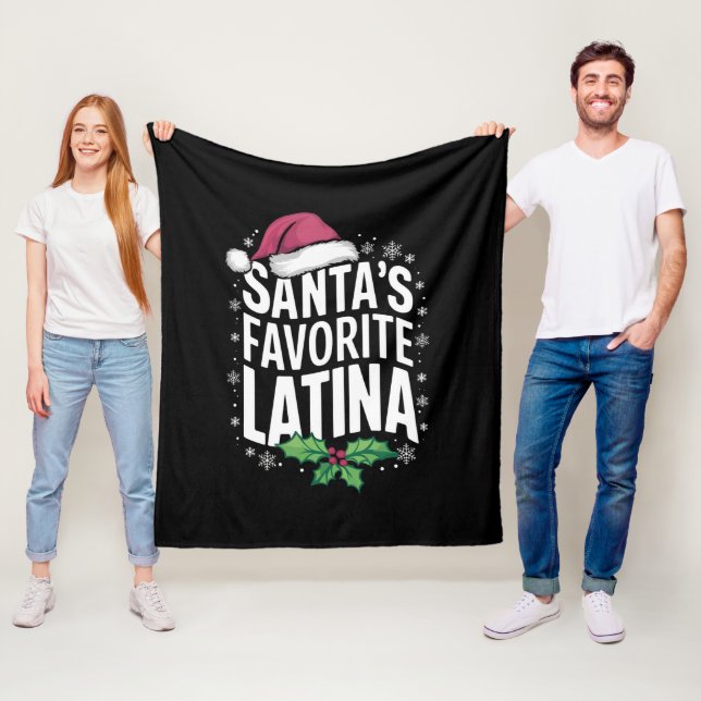 Santa's Favorite Latina Christmas Ugly Xmas Fleece Blanket (In Situ)
