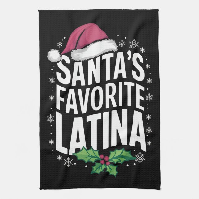 Santa's Favorite Latina Christmas Ugly Xmas Kitchen Towel (Vertical)