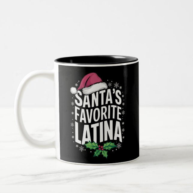 Santa's Favorite Latina Christmas Ugly Xmas Two-Tone Coffee Mug (Left)