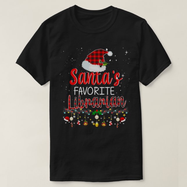 Santas Favorite Librarian Christmas T-Shirt (Design Front)