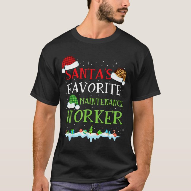 Santa's Favorite Maintenance Worker Fun Christmas  T-Shirt (Front)