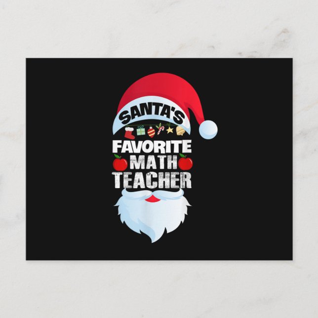 Santa's Favorite Math Teacher Cute Math Christmas Holiday Postcard (Front)