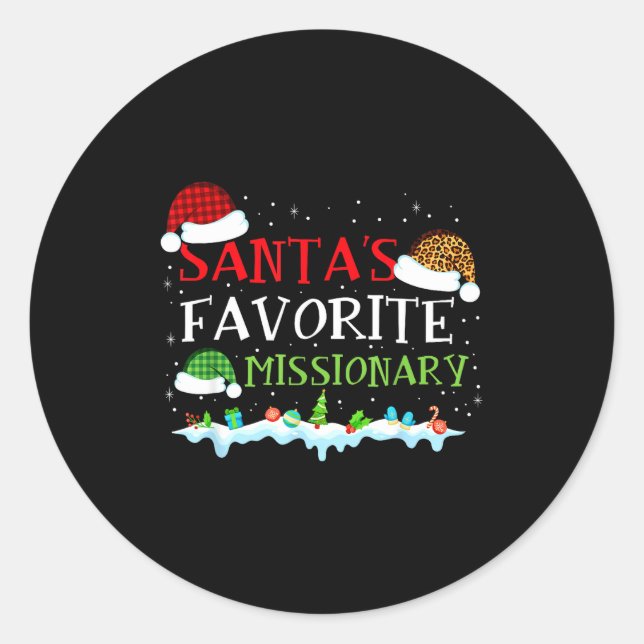 Santa's Favorite Missionary Fun Christmas  Classic Round Sticker (Front)