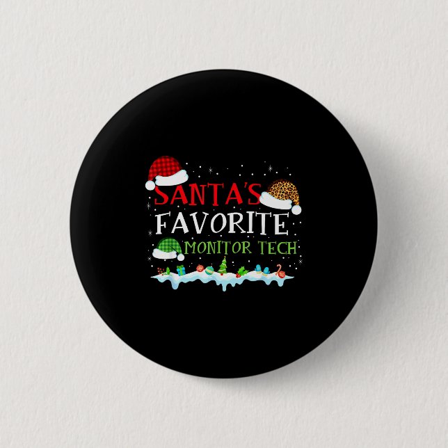 Santa's Favorite Monitor Tech Fun Christmas  Button (Front)