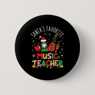 Santa's Favorite Music Teacher Christmas Santa Hat Button