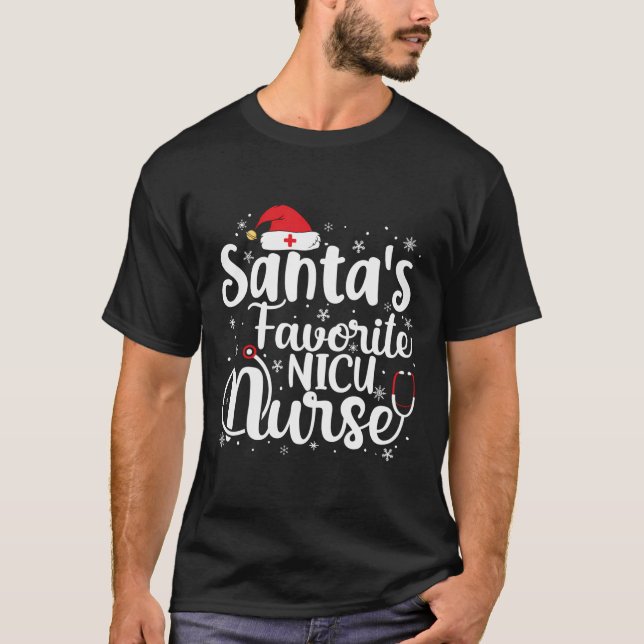 Santa'S Favorite Nicu Nurse Merry Christmas Cute N T-Shirt (Front)
