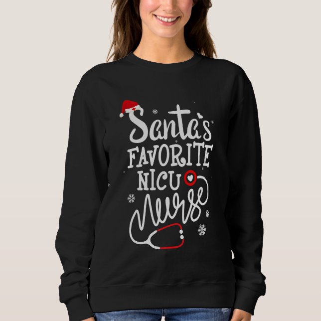 Santa's Favorite Nicu Nurse Xmas Light Santa Hat C Sweatshirt (Front)