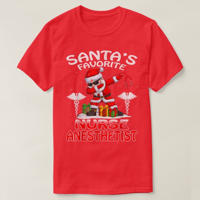 Santa's Favorite Nurse Anesthetist Christmas Match T-Shirt (Design Front)
