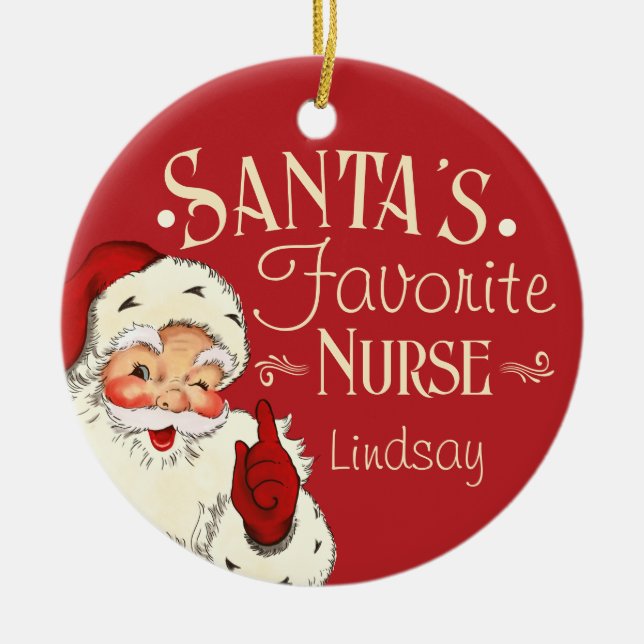 Santa's Favorite Nurse Ceramic Ornament (Front)