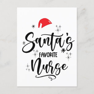 Santa's Favorite Nurse Christmas Announcement Postcard