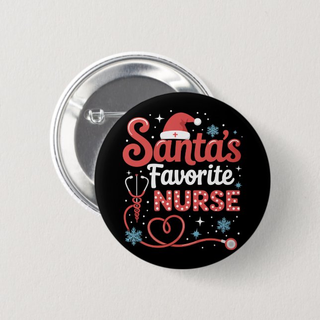 Santa's Favorite Nurse Christmas  Button (Front & Back)
