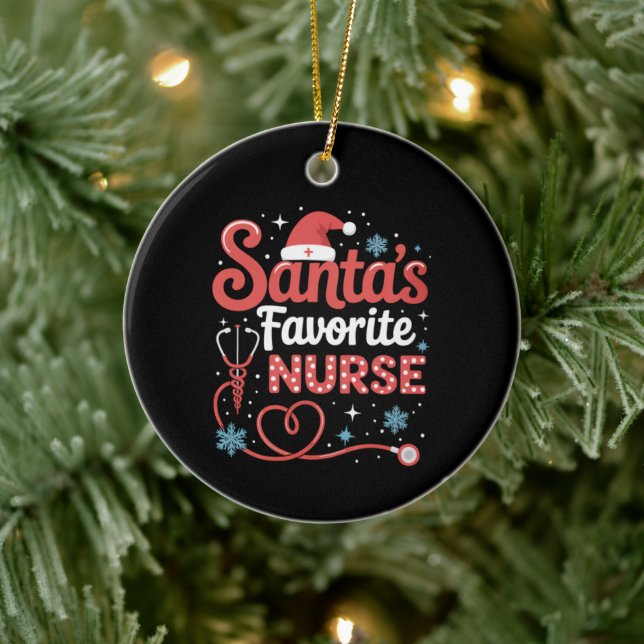 Santa's Favorite Nurse Christmas  Ceramic Ornament (Tree)