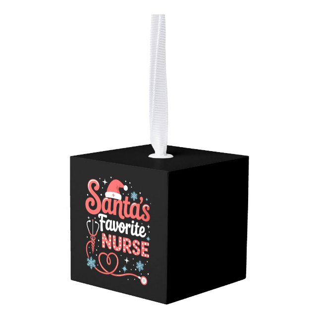 Santa's Favorite Nurse Christmas  Cube Ornament (Back Angled)