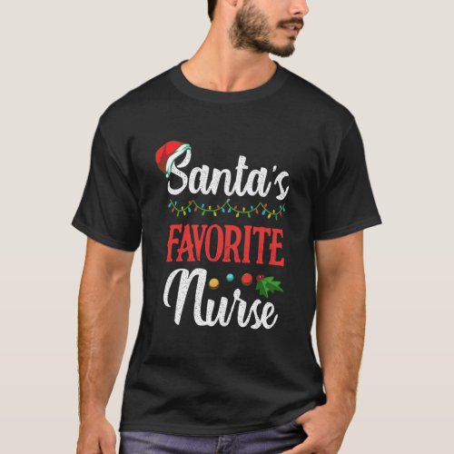 SantaS Favorite Nurse Christmas Light Hospital Nu T_Shirt