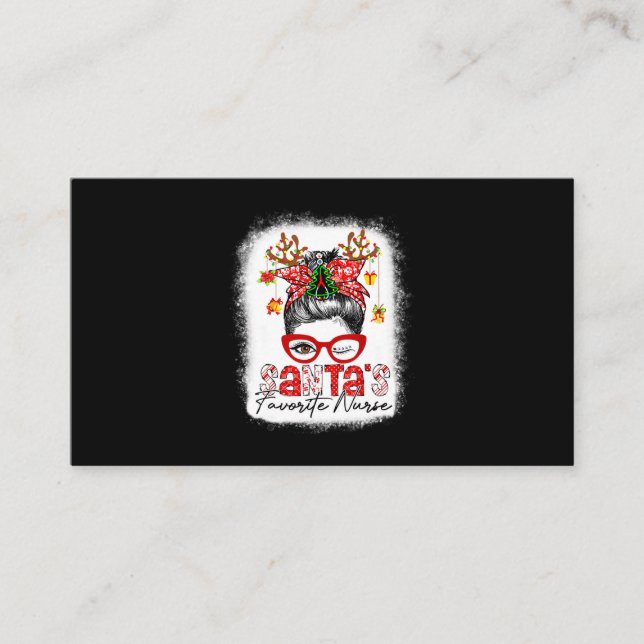Santas Favorite Nurse Christmas Messy Bun Bleached Business Card (Front)