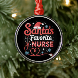 Santa's Favorite Nurse Christmas Metal Ornament