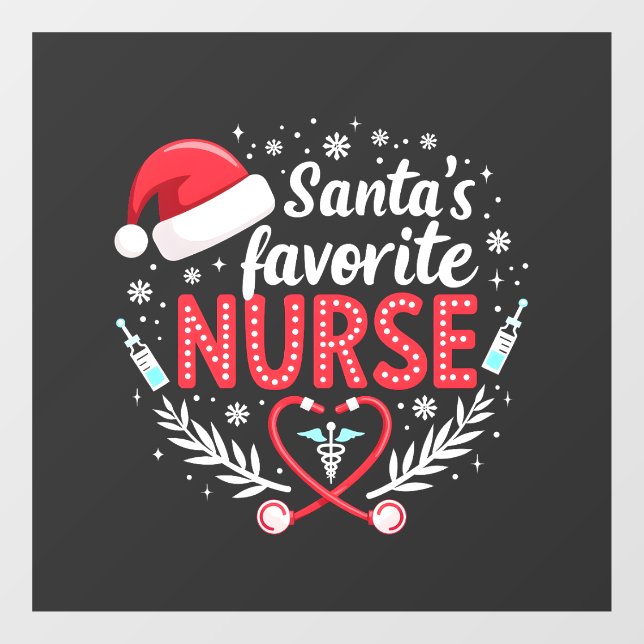 Santa's Favorite Nurse Christmas Nursing  Window Cling (Sheet)