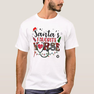 Santa's Favorite Nurse Christmas Pajama Lights Nur T-Shirt