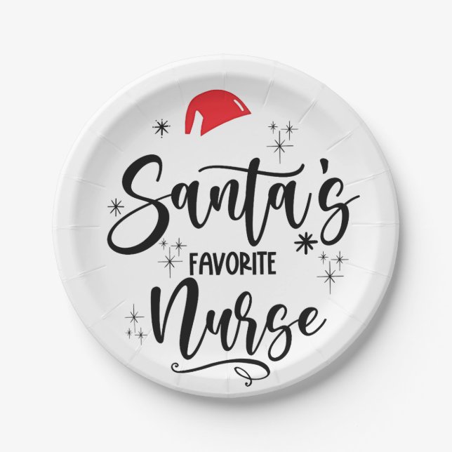 Santa's Favorite Nurse Christmas  Paper Plates (Front)