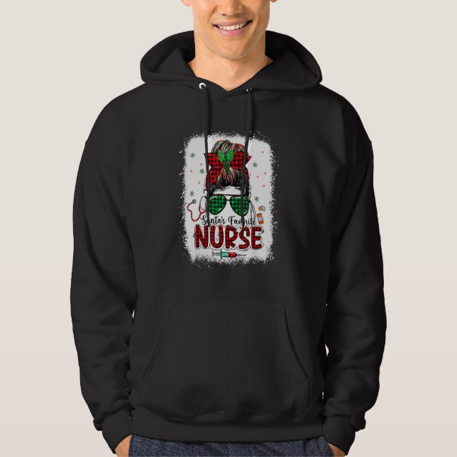 Santas Favorite Nurse Christmas Santa Hat Light Me Hoodie (Front)