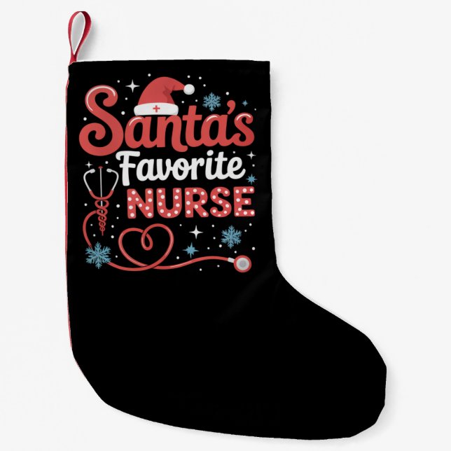 Santa's Favorite Nurse Christmas  Small Christmas Stocking (Front)